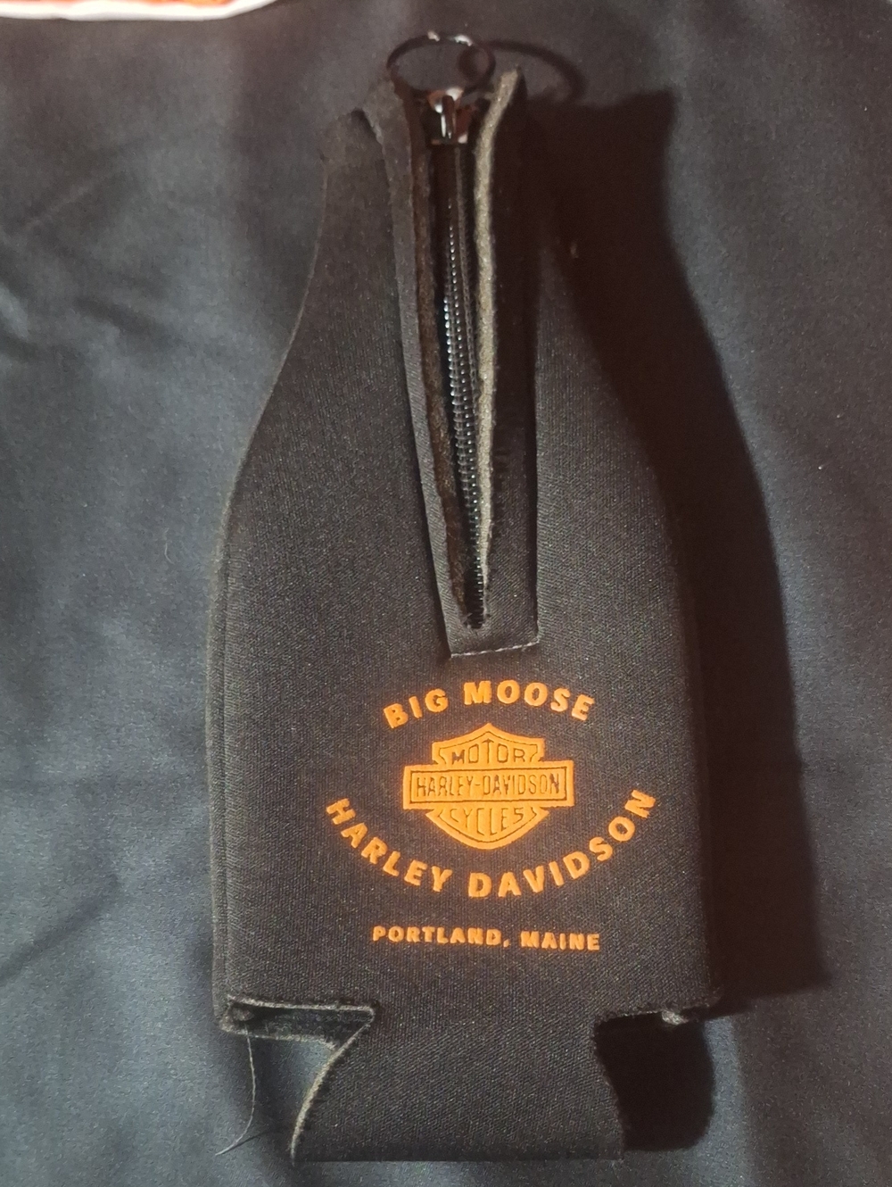 Harley Davidson Big Moose Portland ME Zippered Bottle Cooler Koozie